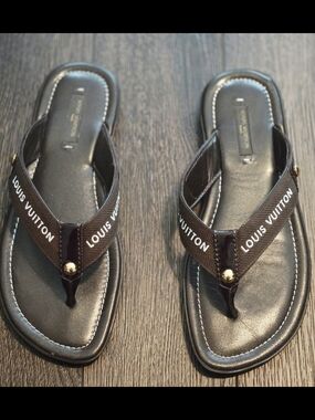 Louis Vuitton Brown Logo Thong Sandals